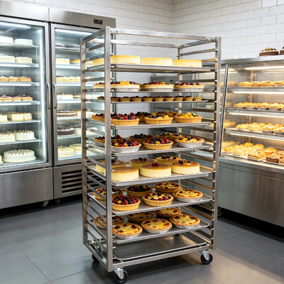 Rotary Stainless Steel Bakery Rack Trolley 18 Trays Oven Rack Cart for Commercial Baking